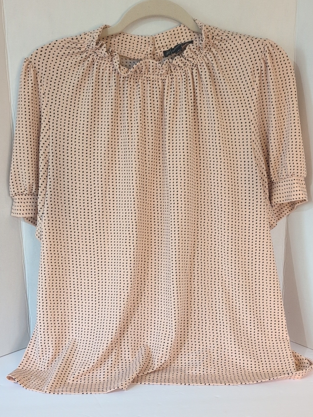 Adrianna Papell Light Pink Blouse with Black Dot Print, Sz L